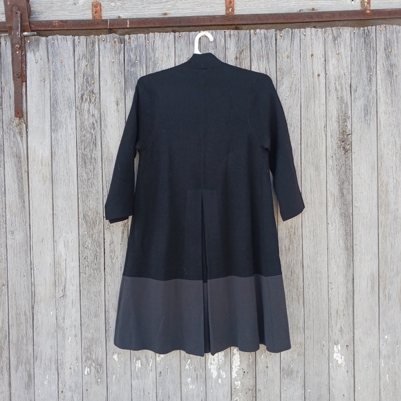 EILEEN FISHER Black Gray Silk Blend Color-block Knit A Line Open Cardigan Sz S - Picture 5 of 7